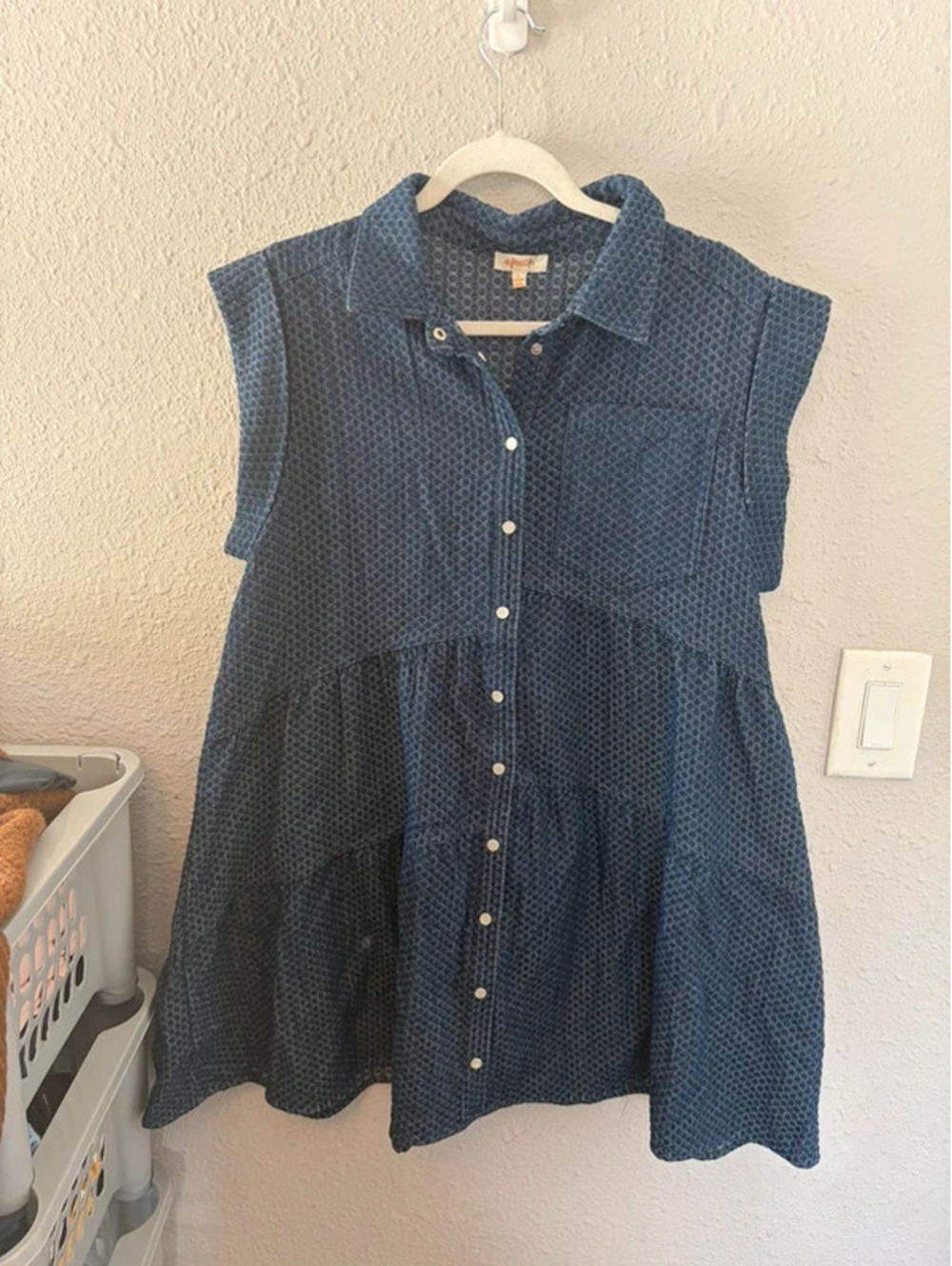 A Peach Denim Textured Babydoll Dress L
